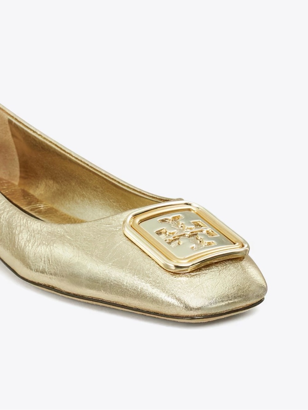 Tory Burch Georgia Leather Square Toe Metallic Gold-tone Ballet Flat